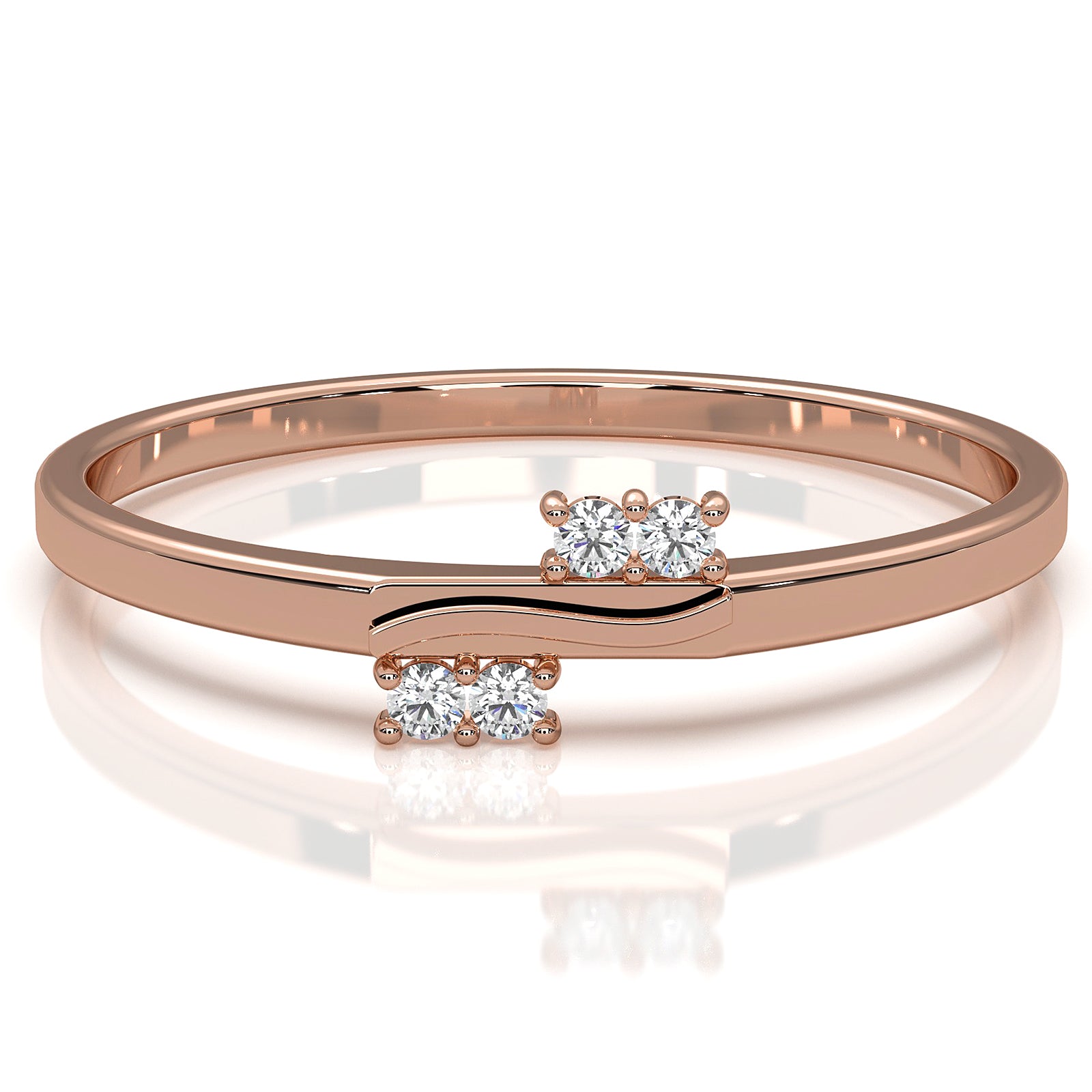 Stackable 4 Stone Round Lab Diamond Swirl Wedding Ring 0.03ctw.